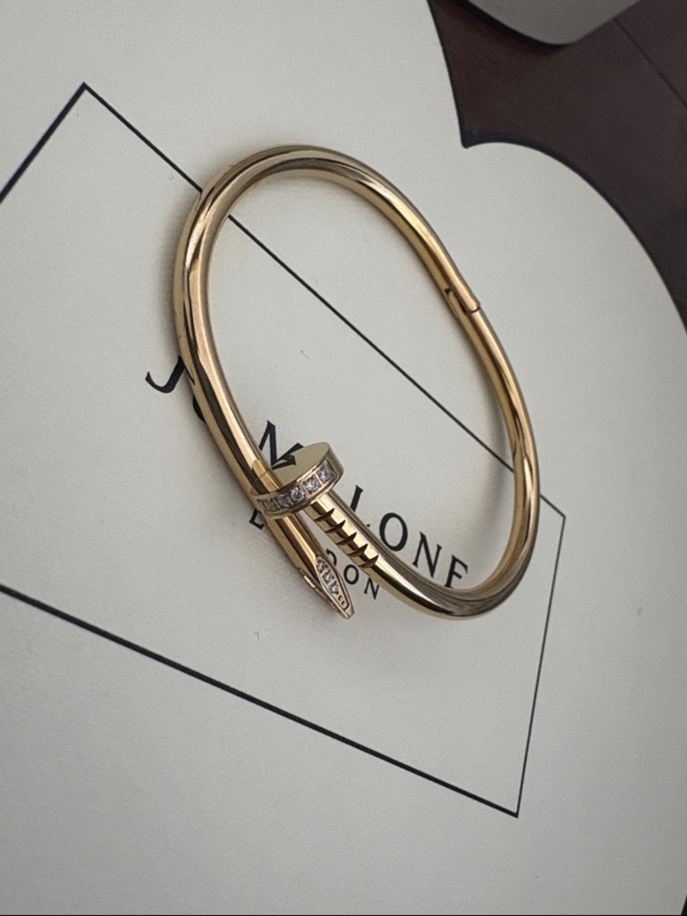 Gold Nail-Style Hinged Bangle Bracelet with Clear Stones